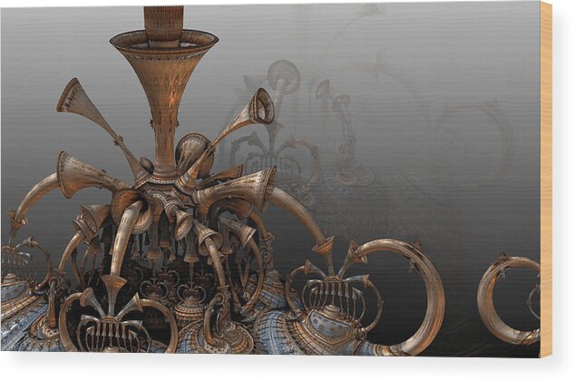 Mandelbulb Wood Print featuring the digital art Trumpets Of Doom by Hal Tenny