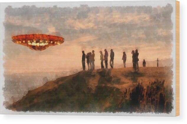 Ufo Wood Print featuring the painting UFO Spotting by Esoterica Art Agency