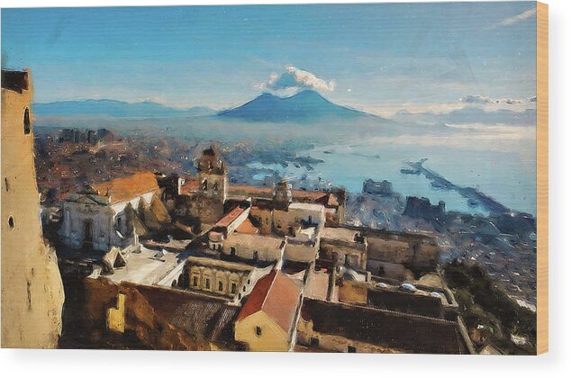 Gulf Of Naples Wood Print featuring the painting Vesuvio, panorama from Naples - 03 by AM FineArtPrints