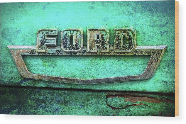 Terry D Photography Wood Print featuring the photograph Vintage Ford Truck Logo by Terry DeLuco