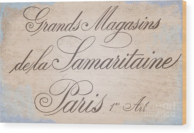 Paris Wood Print featuring the painting Vintage Paris Script Sign by Mindy Sommers