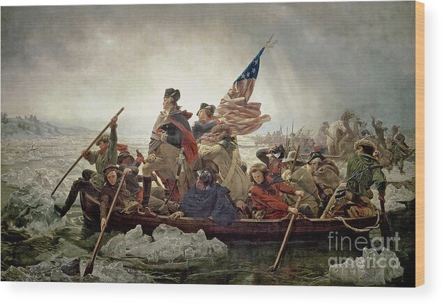 Washington Wood Print featuring the painting Washington Crossing the Delaware River by Emanuel Gottlieb Leutze