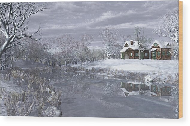 Winter Wood Print featuring the digital art Winter at the Lake by Jayne Wilson