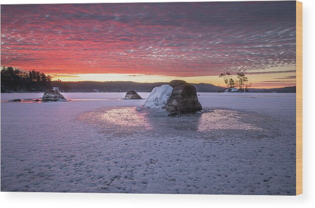 Maine Wood Print featuring the photograph Winter Sunrise over Moose Pond by Colin Chase