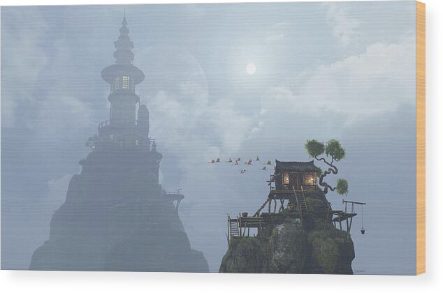 Fog Wood Print featuring the digital art Wu Fangzi by Cynthia Decker