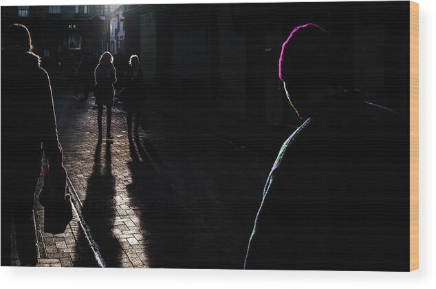 Black Wood Print featuring the photograph Xmas shopping - Dublin, Ireland - Color street photography by Giuseppe Milo