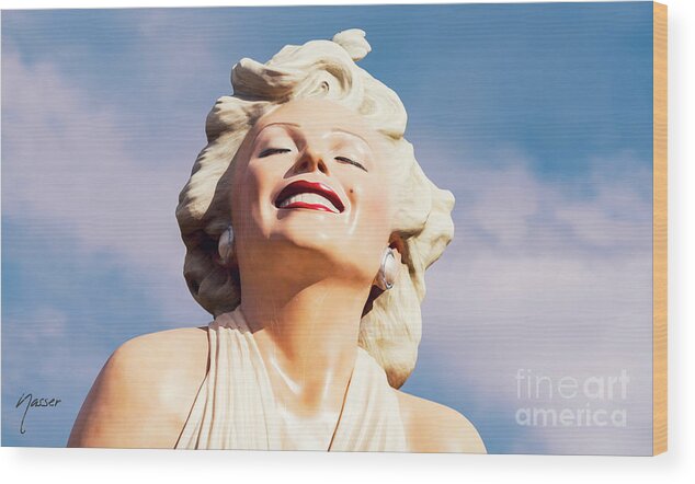 Actress Marilyn Monroe Wood Print featuring the photograph 0243 Forever Marilyn Monroe Statue by Amyn Nasser Photographer - Neptune Images