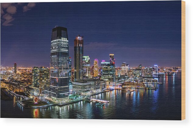 Jersey City Wood Print featuring the photograph Aerial panorama of Jersey City #1 by Mihai Andritoiu