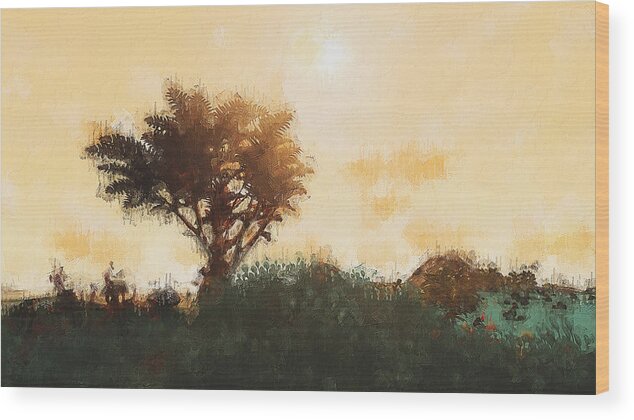 Solitary Wood Print featuring the painting Bucolic Paradise - 48 #1 by AM FineArtPrints