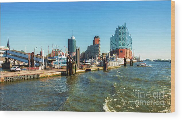 Dramatic Wood Print featuring the photograph Panoramic view of Hamburg. #1 by Marina Usmanskaya