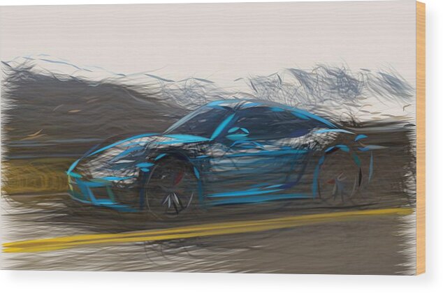 Porsche Wood Print featuring the digital art Porsche 718 Cayman Drawing #2 by CarsToon Concept