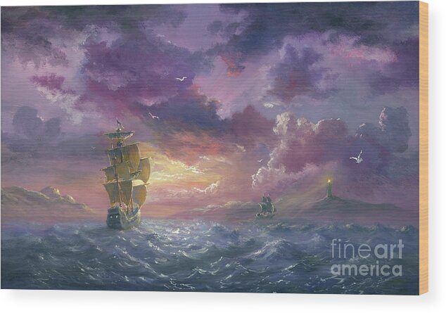 Scenics Wood Print featuring the digital art Sea Evening Excited by Pobytov