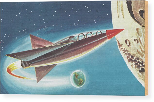 Adventure Wood Print featuring the drawing Spaceship in Outer Space #1 by CSA Images