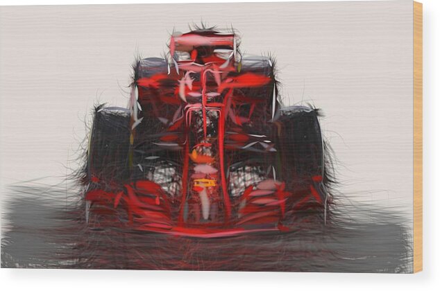 Formula1 Wood Print featuring the digital art Formula1 Ferrari SF71H Drawing #3 by CarsToon Concept