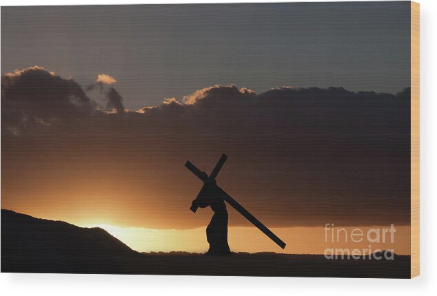 Outdoors Wood Print featuring the photograph Jesus Christ Carrying The Cross #2 by Wwing