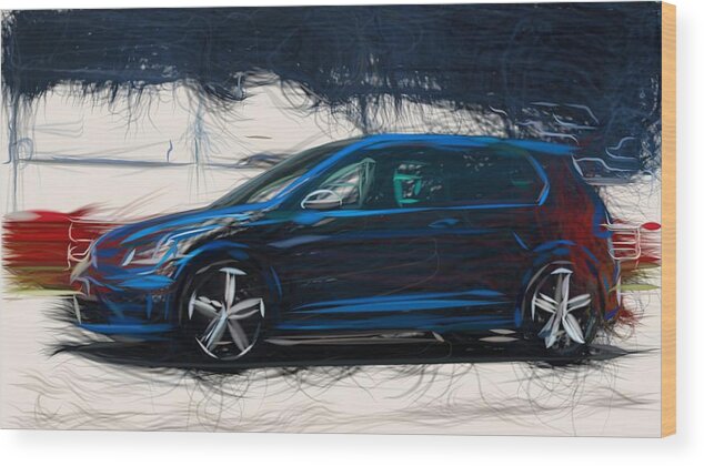 Volkswagen Wood Print featuring the digital art Volkswagen Golf R Drawing #3 by CarsToon Concept