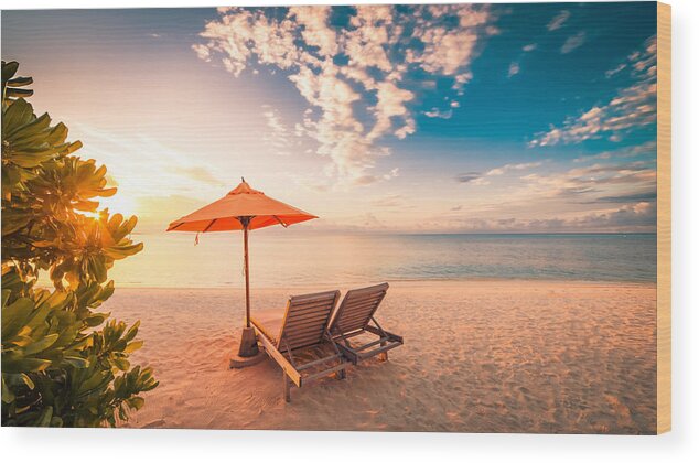 Landscape Wood Print featuring the photograph Beautiful Beach. Tranquil Scenery #3 by Levente Bodo