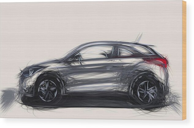 Hyundai Wood Print featuring the digital art Hyundai i20 Coupe Draw #3 by CarsToon Concept