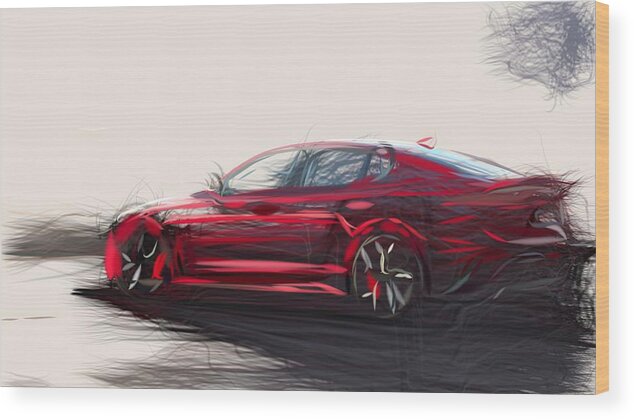 Kia Wood Print featuring the digital art Kia Stinger GT Drawing #4 by CarsToon Concept