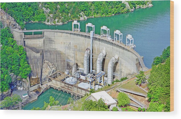 Smith Mountain Lake Dam Wood Print featuring the photograph Smith Mountain Lake Dam #3 by The James Roney Collection