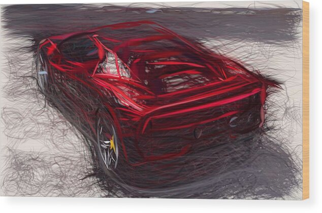 Ferrari Wood Print featuring the photograph Ferrari SP38 Drawing #5 by CarsToon Concept