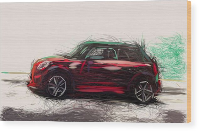Mini Wood Print featuring the digital art Mini Cabrio Draw #5 by CarsToon Concept