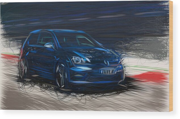 Volkswagen Wood Print featuring the digital art Volkswagen Golf R Drawing #5 by CarsToon Concept
