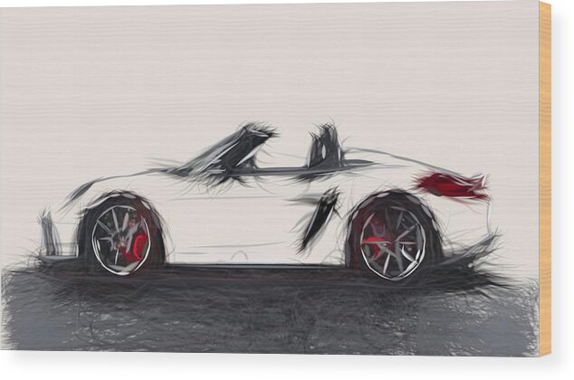 Porsche Wood Print featuring the digital art Porsche Boxster Spyder Draw #10 by CarsToon Concept