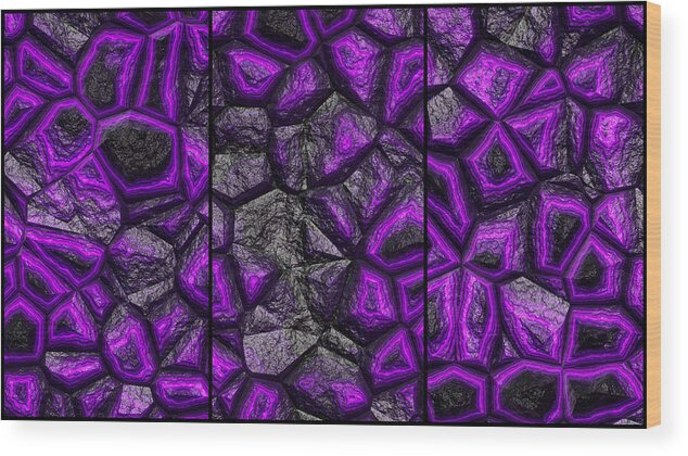 Rock Wall Wood Print featuring the digital art Abstract Deep Purple Stone Triptych by Don Northup