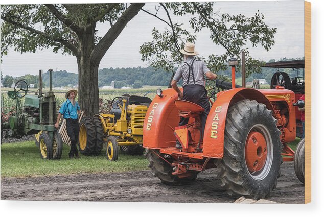 Amish Wood Print featuring the photograph Amish Men And Tractors by Stan A. Malek