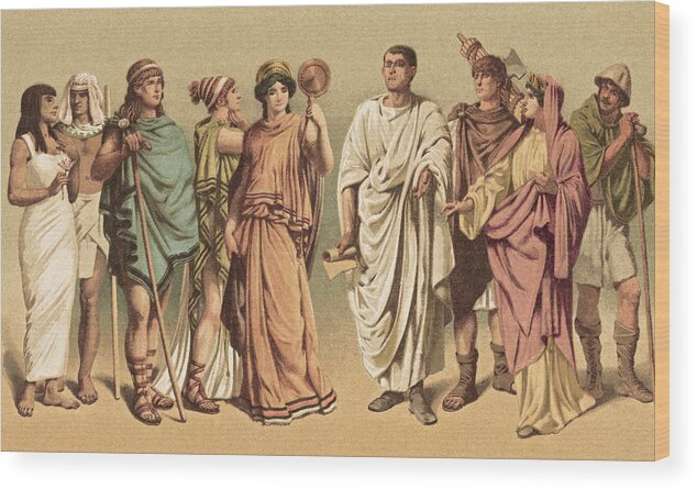Walking Cane Wood Print featuring the photograph Ancient Costumes by Hulton Archive