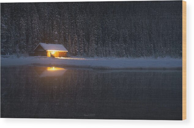 Banff Wood Print featuring the photograph Banff Night Light. by Steve Zhang