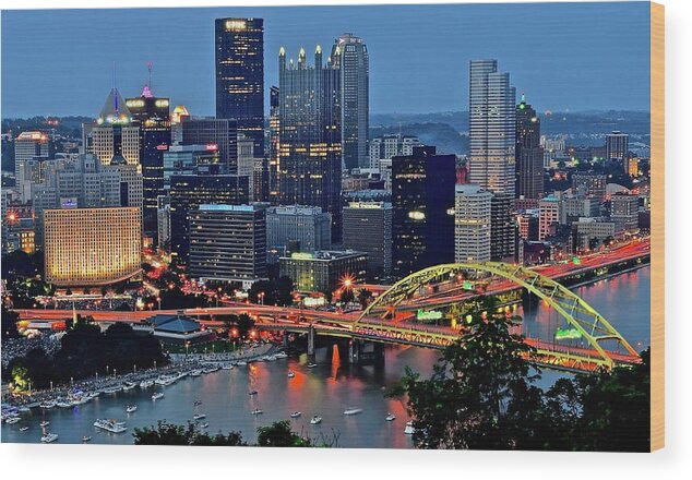 Pittsburgh Wood Print featuring the photograph Blue Hour in Pittsburgh by Frozen in Time Fine Art Photography