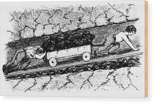 Miner Wood Print featuring the drawing Boy Putters Moving Coal In A Narrow by Print Collector