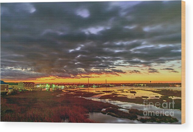 Sunset Wood Print featuring the photograph Bridge Clouds by DJA Images
