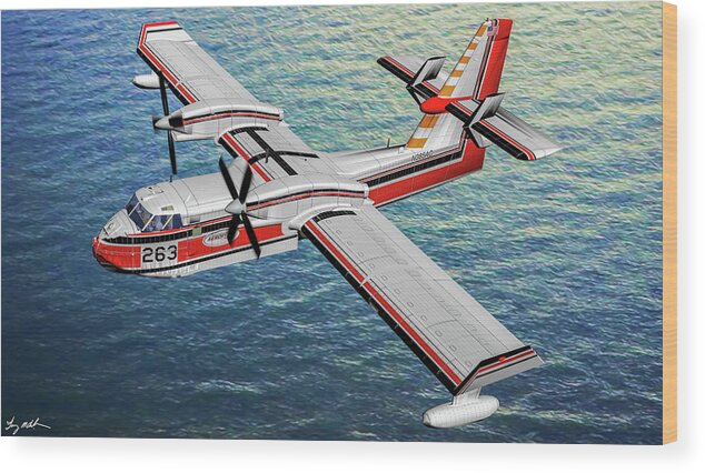 Canadair Fire Bomber Cl415 Wood Print featuring the digital art Canadair Fire Bomber Cl415 - Oil by Tommy Anderson
