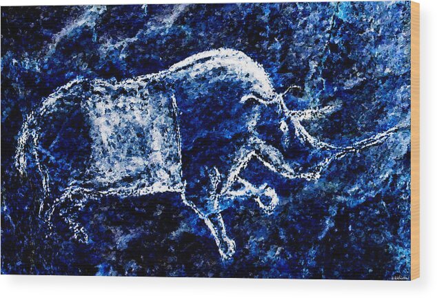 Chauvet Wood Print featuring the digital art Chauvet Rhinoceros - Negative by Weston Westmoreland