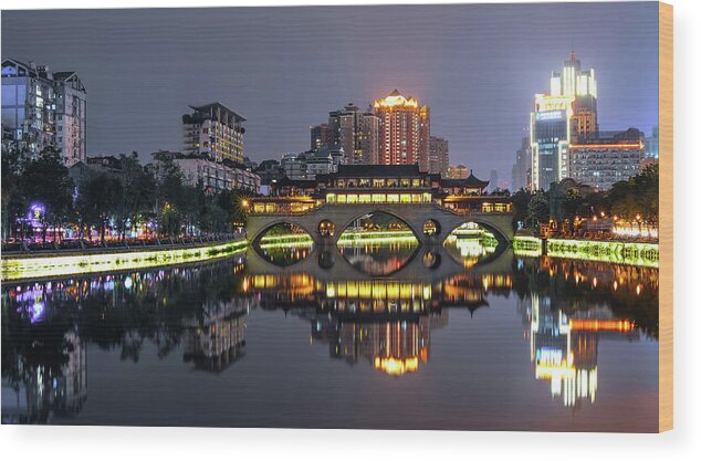 Tranquility Wood Print featuring the photograph Chengdu By Night by © Philippe Lejeanvre
