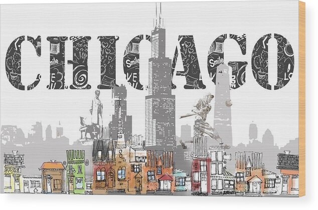 Chicago Wood Print featuring the drawing Chicago Skyline Graffiti by Unknown