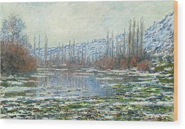 Canvas Wood Print featuring the painting Claude Monet -Paris, 1840-Giverny, 1926-. The Thaw at Vetheuil -1880-. Oil on canvas. 60 x 100 cm. by Claude Monet -1840-1926-