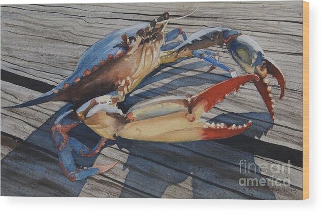 Crab Wood Print featuring the painting Crab For Dina by Skip Macdonald