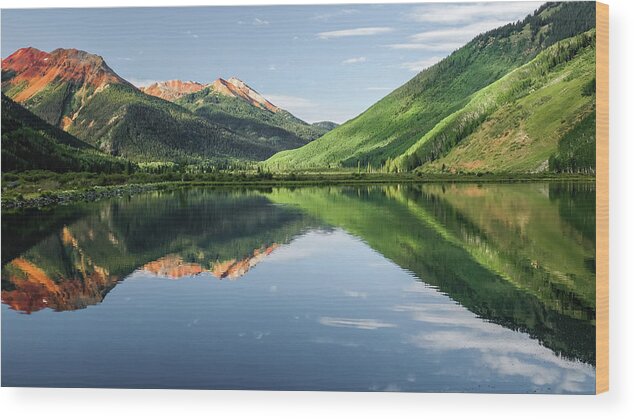 Crystal Lake Wood Print featuring the photograph Crystal Lake Red Mountain Reflection in Ouray Colorado by Robert Bellomy