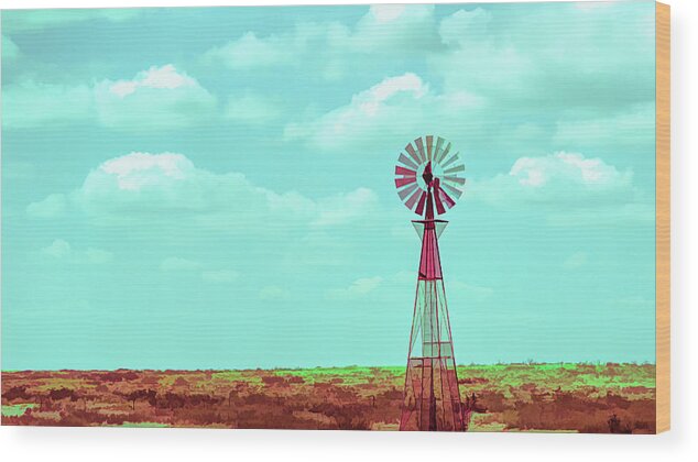 Windmill Wood Print featuring the digital art Dueling Tones Windmill by Jason Fink