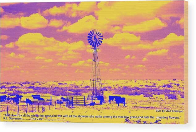 Edit This 11 Wood Print featuring the photograph Edit This 11 - Windmill by VIVA Anderson