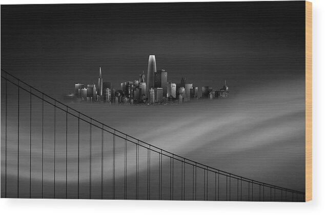 Fog Wood Print featuring the photograph Floating City by Aidong Ning