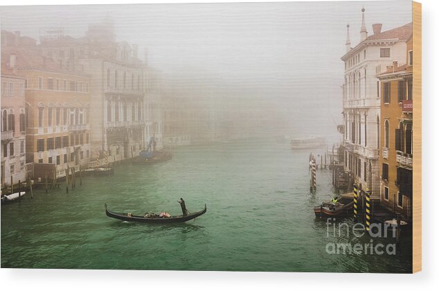 Gondola Wood Print featuring the photograph Foggy morning on the Grand Canale, Venezia, Italy by Lyl Dil Creations