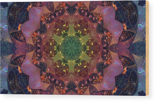 Fractal Mandala 1 Wood Print featuring the mixed media Fractal Mandala 1 by Delyth Angharad