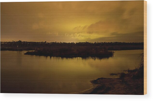 Fairhope Wood Print featuring the photograph Golden Night on the Swamp by James-Allen