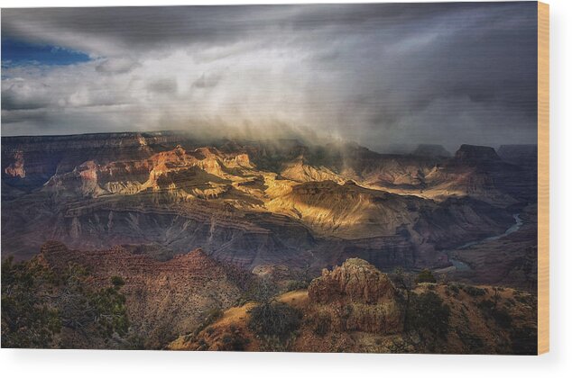 Grand Canyon Wood Print featuring the photograph Grand Canyon Storm by Eric Zhang