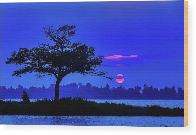 Cherry Red Sunset Wood Print featuring the photograph Higgins Lake Cherry Red Sunset by Joe Holley